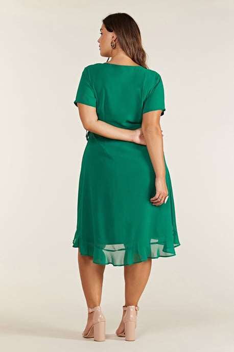 Green Plus Size Frill Wrap Dress With Tassel Detail - Image 2