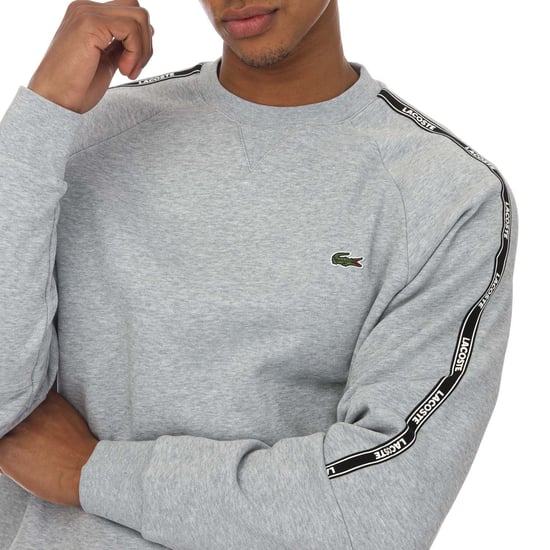 Men's Lacoste Tape Crew Sweatshirt in Grey Marl