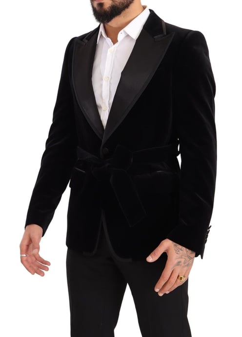 Dolce & Gabbana Herr Svart Sammet Enknäppt Blazer - Image 2