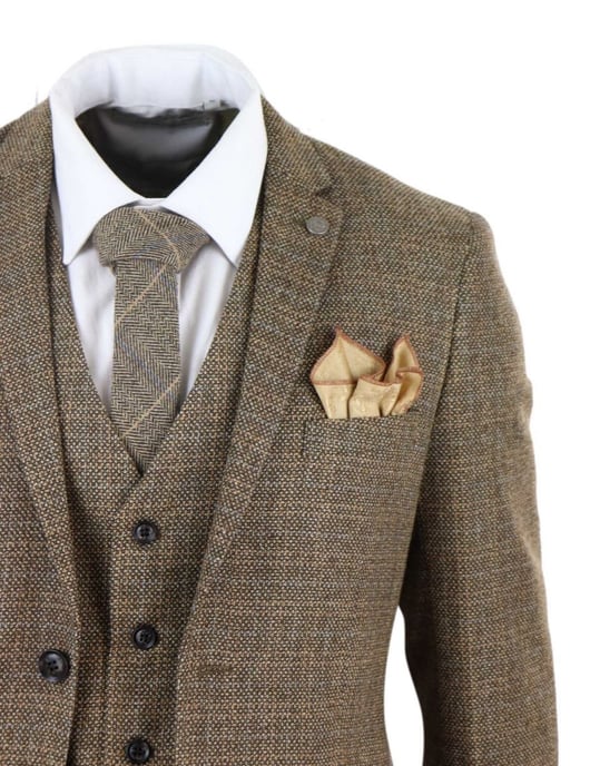 Mens 3 Piece Brown Tweed Check Vintage Retro Suit - Image 6