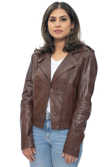 Womens Chestnut Leather Biker Jacket-Reynosa