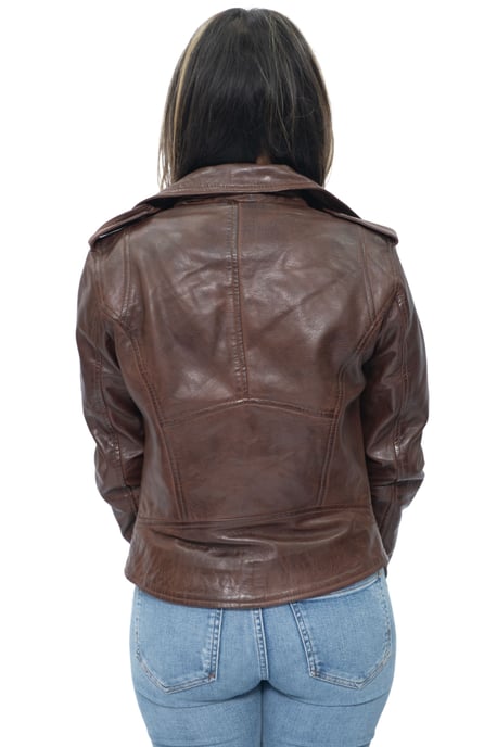 Womens Chestnut Leather Biker Jacket-Reynosa