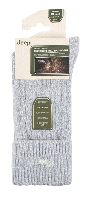 Ladies Turn Cuff Socks | Jeep | Walking Boot Socks Women, Comfortable Performance Polyester Socks - Slate / White - Image 2