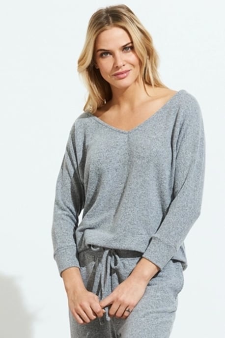 Grey Super Soft V Neck Loungewear Top