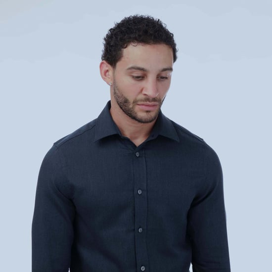 Men's Ted Baker Crotone Long Sleeve Herringbone Shirt in Navy
