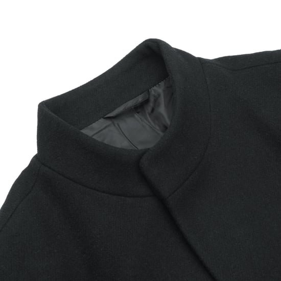 Men's Wool Long Slim Fit Stand-Up Collar Business Coat for Winter Black