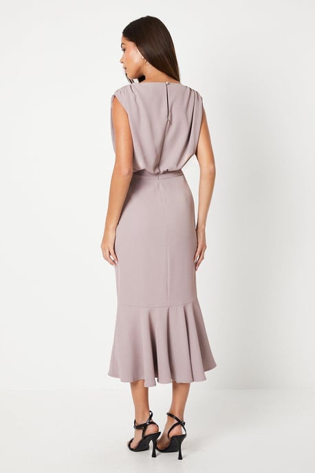 Drape Crepe Blouson Flute Hem Midi Dress - Image 3