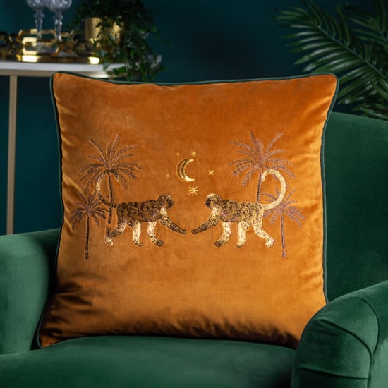 Wylder Tropics Dusk Monkey Embroidered Piped Velvet Cushion Cover - Image 5