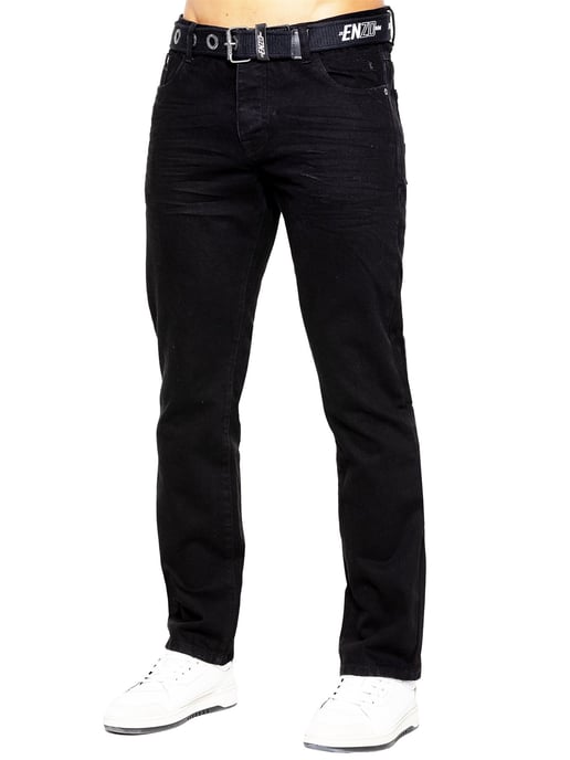 Enzo Mens Denim Straight Fit Jeans - Black