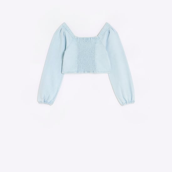 River Island Girls Blouse Blue Embellished Denim Corset