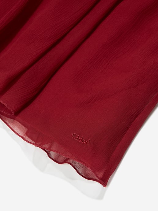 Chloé Girls Pleated Silk Ceremony Dress in Red - Image 4