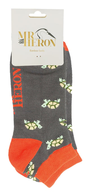 Mens Bamboo Trainer Socks | Mr Heron | Animal Themed Breathable Low Cut Sneaker Socks - Turtles (Grey) - Image 2