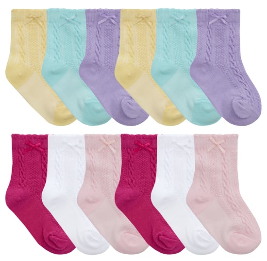 12 Pair Babies Cable/Bow Socks | Soft Baby Boys & Girls Socks - Assorted - Image 1