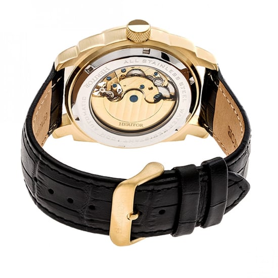 Heritor Automatic Helmsley Semi-Skeleton Leather-Band Watch - Image 2