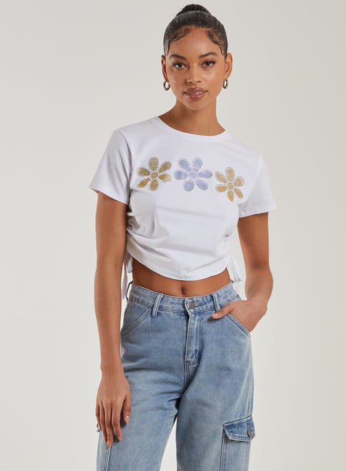 Tie Diamante Flower Top