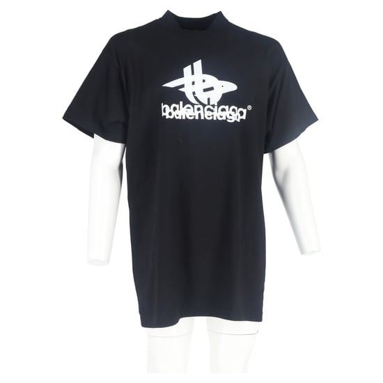 Balenciaga Logotryckt Mock Neck T-shirt i Svart Bomull - Image 6