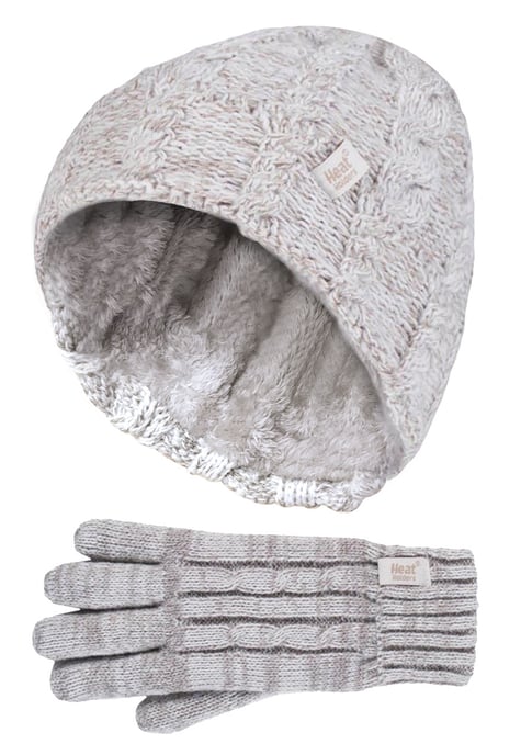 Heat Holders - Girls Cable Knitted Pompom Winter Hat and Gloves Set - Image 1