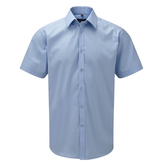 Russell Collection Mens Herringbone Tailored Short-Sleeved Shirt (Light Blue) - Image 1