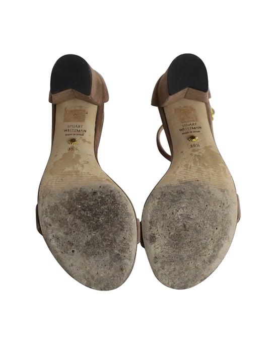 Stuart Weitzman Minimalist High Heel Sandals in Brown Suede - Image 6