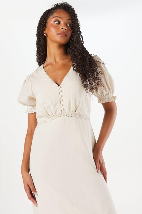 Tall Broderie Trim Button Front Midi Dress