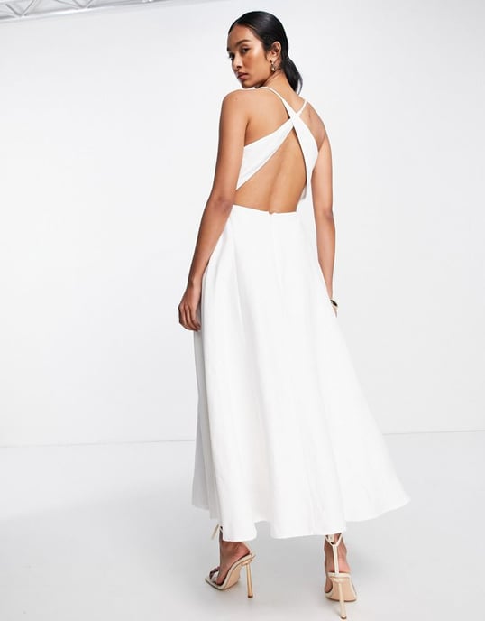 ASOS EDITION linen cami midi dress with cut out detail in white