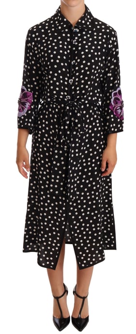 Dolce & Gabbana Kvinnors Svart Vit Kristall Paljetter Blommig Klänning - Image 1