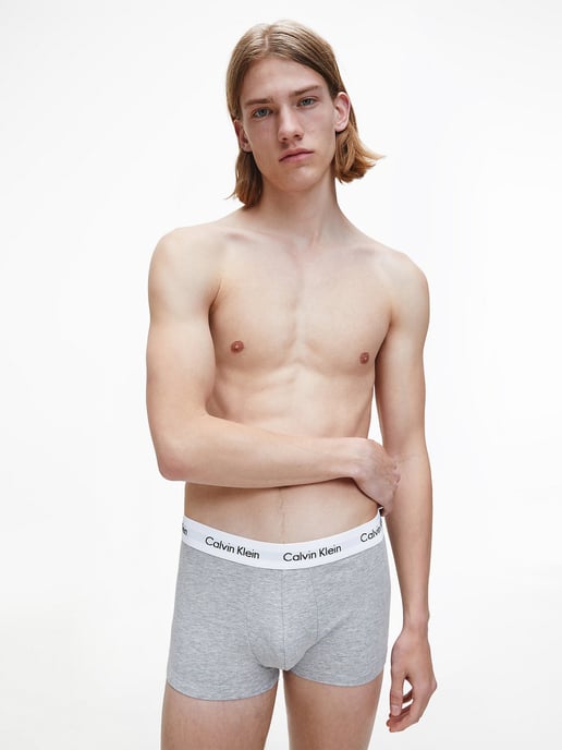 Calvin Klein 3 Pack Trunks - Mid Rise - Cotton Stretch, Black/White/Grey