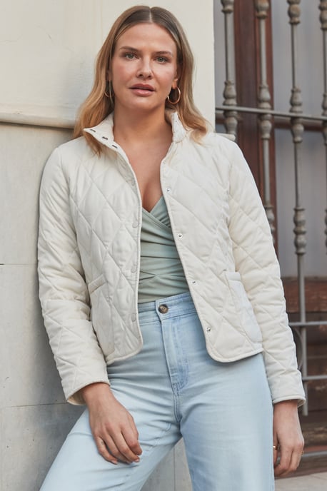 Ecru Quilted Collarless Jacket