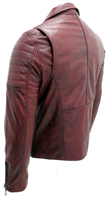 Brando-style slim-fit leather biker jacket with cross zipper