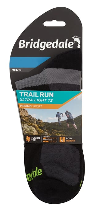Bridgedale - Mens Running Ultralight Merino Low Socks - Black - Image 2