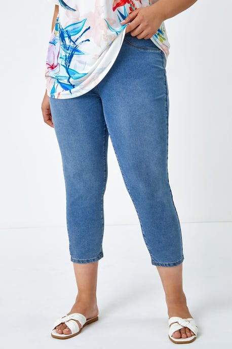 Curve Elastic Waist Cropped Denim Jeggings
