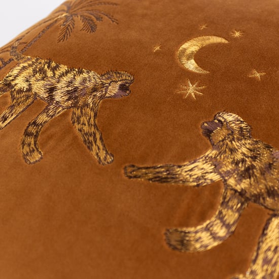 Wylder Tropics Dusk Monkey Embroidered Piped Velvet Cushion Cover - Image 4