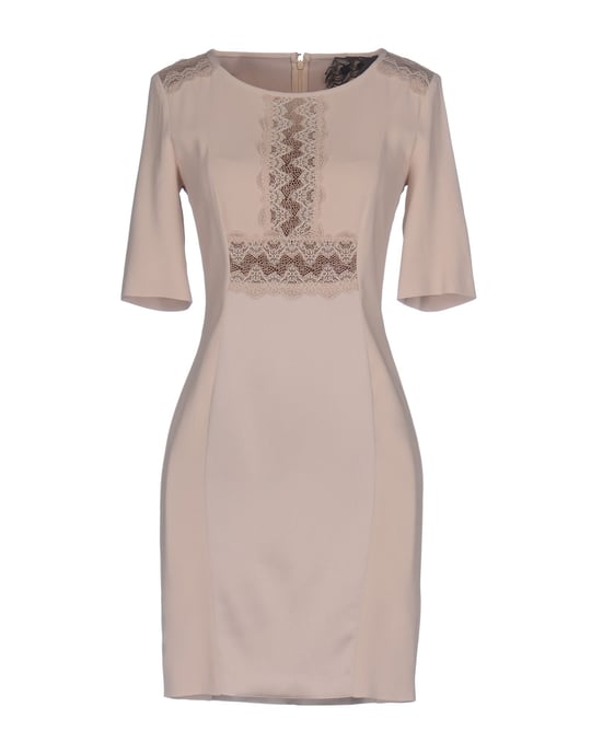 Patrizia Pepe Sera Beige Crepe And Satin Dress With Three Quarter Length Sleeves