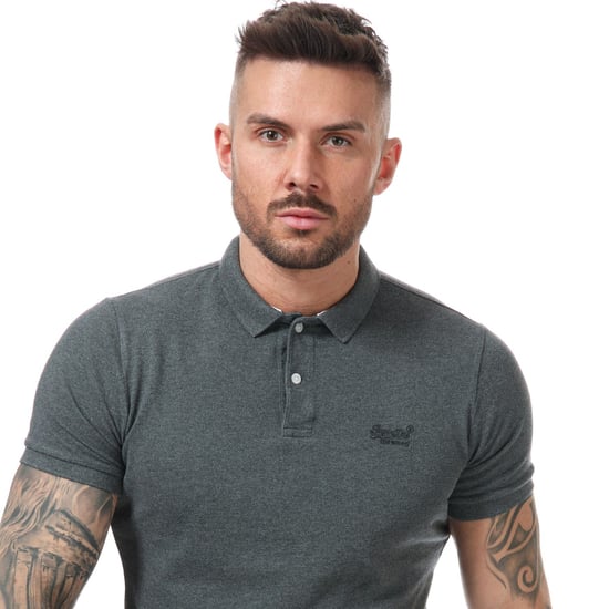Men's Superdry Classic Pique Polo Shirt in Charcoal Marl