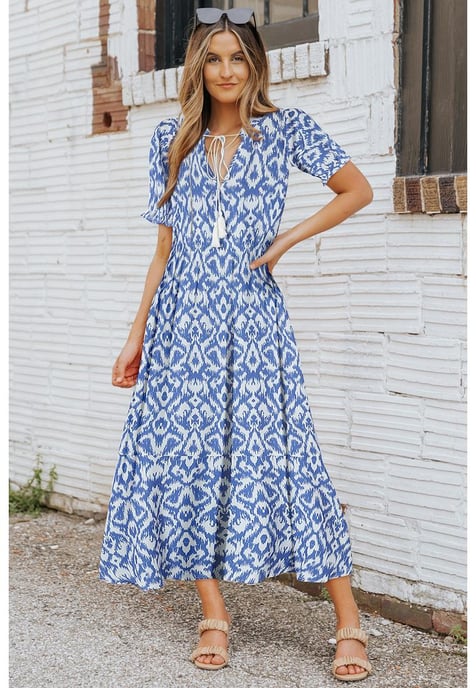 Women's Geometric Print Maxi Dress in Sky Blue - Image 2