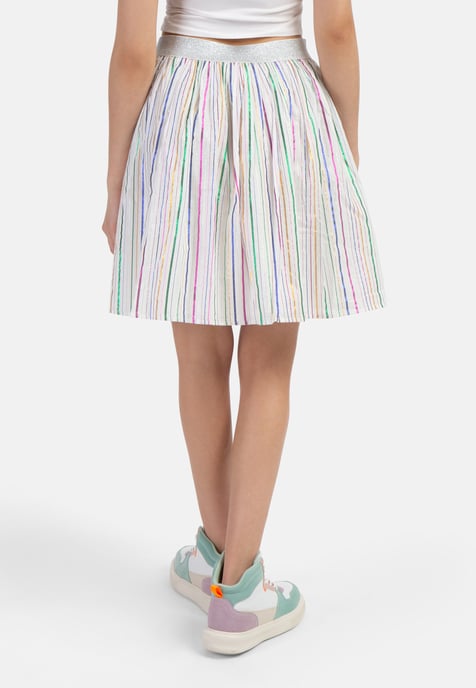 Mymo geplooide rok Dames Witte veelkleurige strepen - Image 4