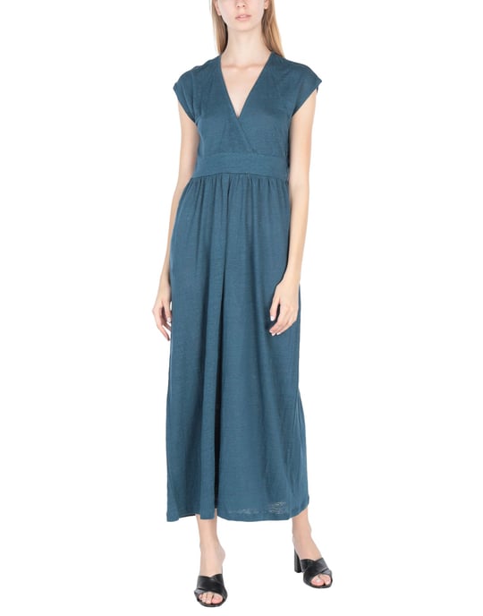 Sun 68 Deep Jade Linen Short Sleeve Dress