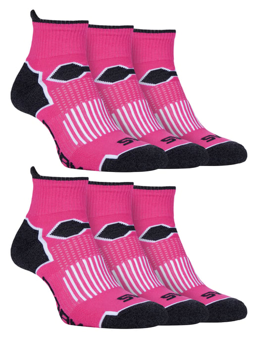 6 Pack Ladies Cushioned Ankle Sports Socks with Arch Support | Storm Bloc | Padded Heel & Toe Running Sports for Women - Pink - Image 1