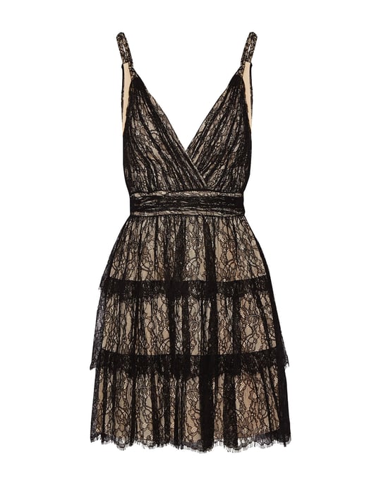 Alice + Olivia Black Tiered Lace Dress