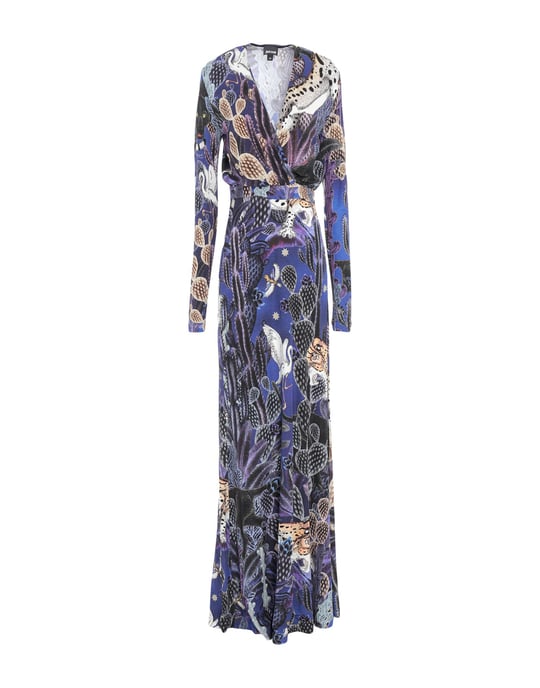Just Cavalli Purple Print Long Sleeve Full Length Dress