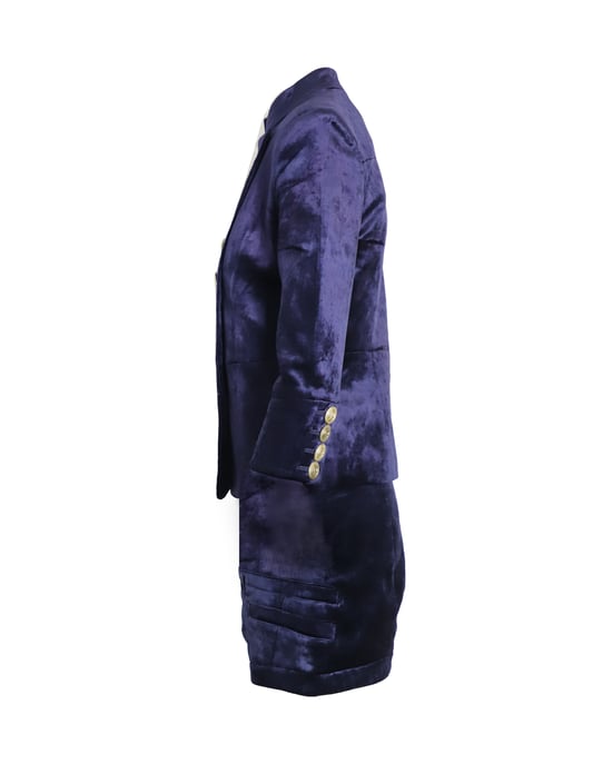 Pierre Balmain Military Blazer and Shorts Set in Blue Velvet - Image 3