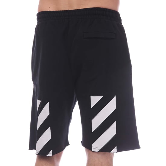 Men's Off White Diagonal Helvetica Sweat Shorts in Black-White - Image 2