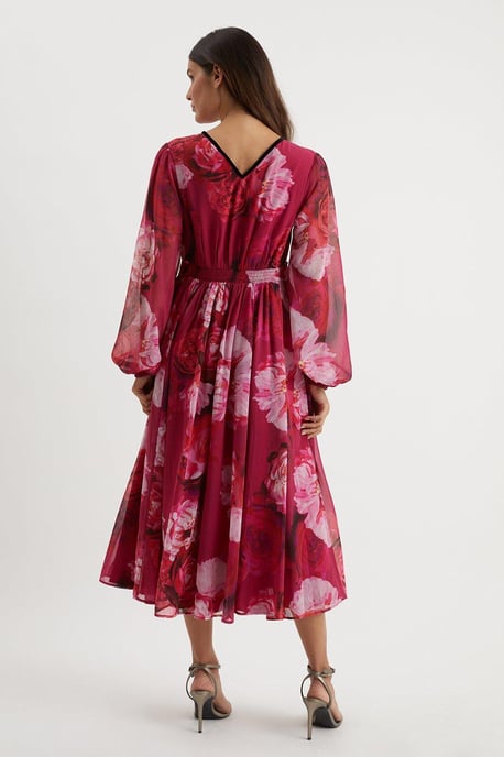 Floral Contrast Velvet Detail Midaxi Dress