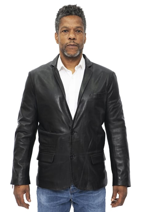Mens Slim 2 Button Leather Blazer Jacket-London