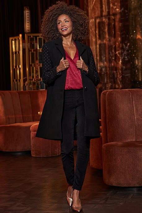 Black Stud Sleeve Detail Formal Coat