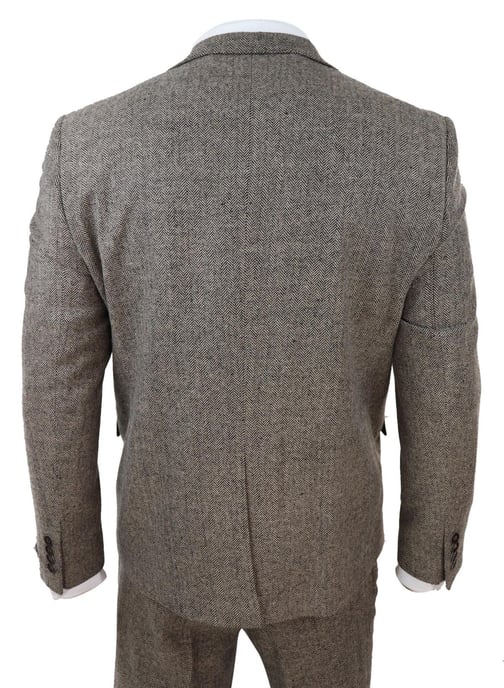 Mens Oak Brown 3 Piece Tweed Suit Vintage Harringbone 1920s Retro Peaky Blinders - Image 6