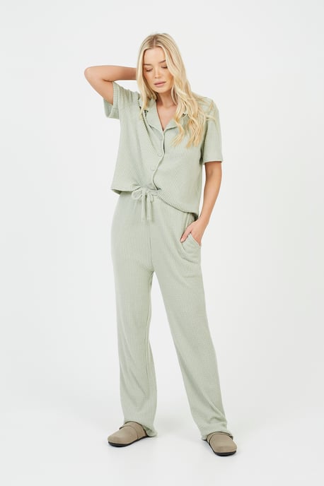 Pale Green 'Winnen' Waffle Button Shirt & Trouser Co Ord