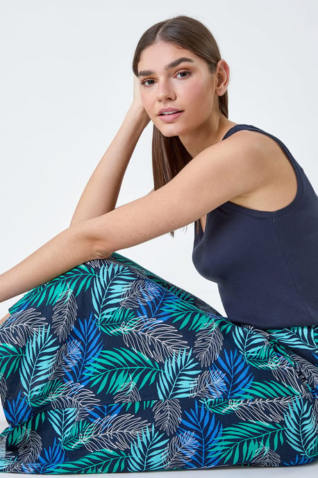 Leaf Print Linen Blend A-Line Skirt