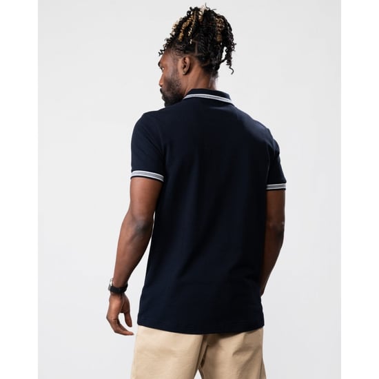 BOSS Paddy Contrast Logo Organic Cotton Polo Shirt - Dark Blue