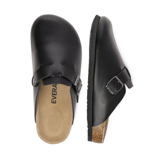 EVER AU Heren Hardhead Leren Comfort Klomp Sandalen - Zwart Leer - Image 2